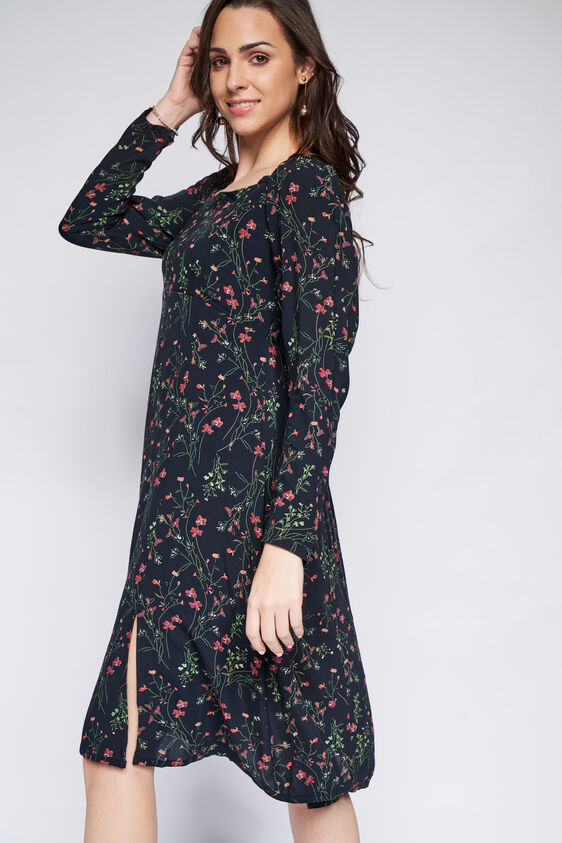 Black Floral Fit and Flare Dress, Black, image 6