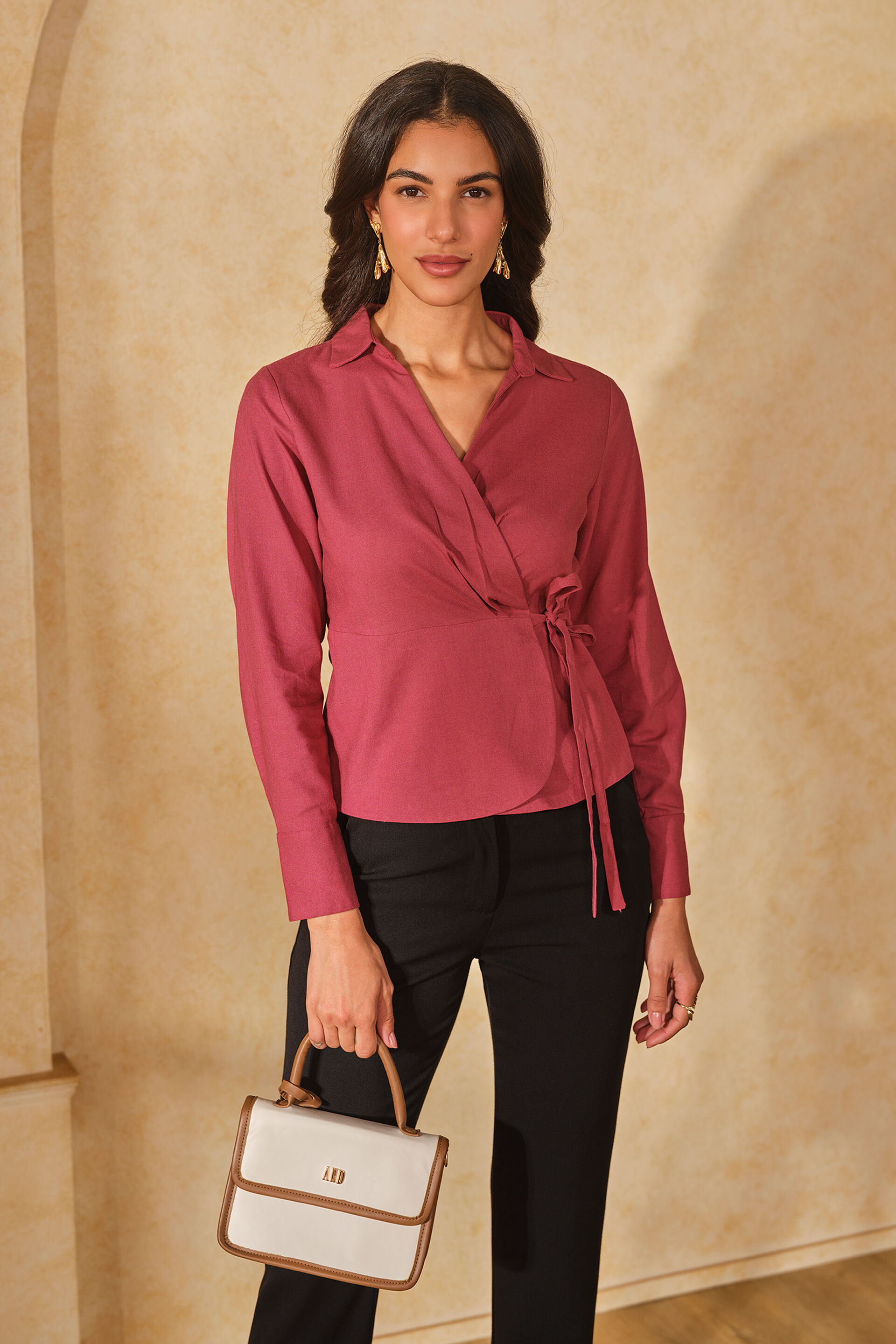 Autumn Embrace Viscose Blend Wrap Top, Rust, image 4