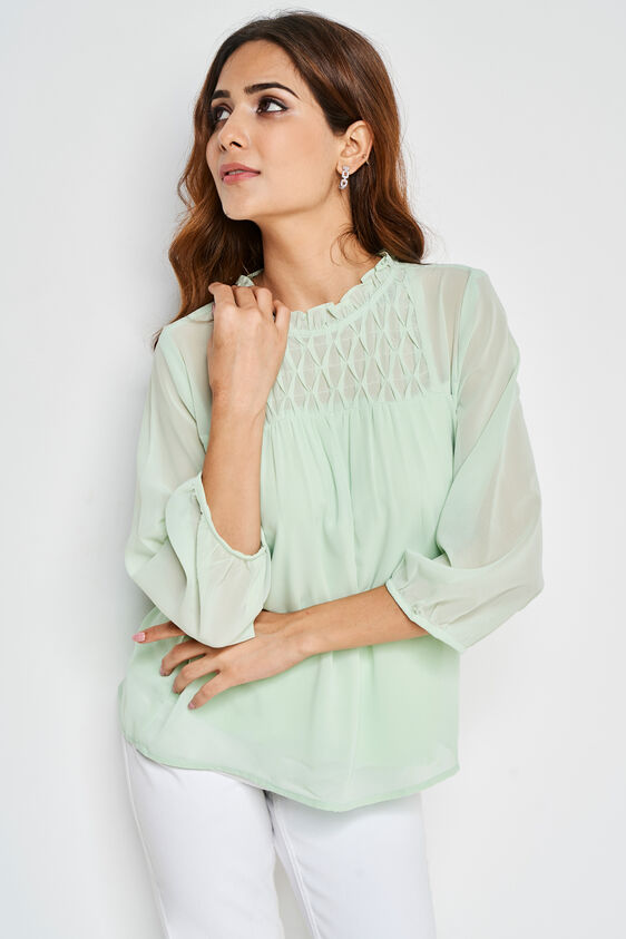 Regular Length Straight Blouson Top, Green, image 1