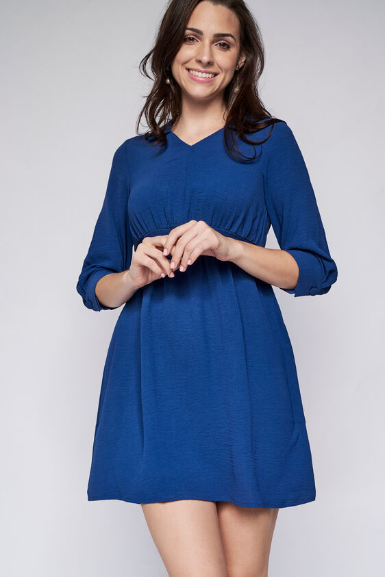 Navy Solid Straight Dress, Navy Blue, image 3