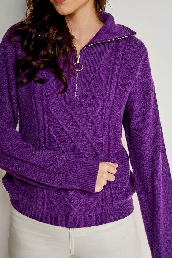 Purple Self Design Straight Top, Purple, image 6