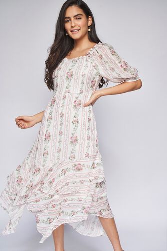 1 - White Floral Asymmetric Dress, image 1