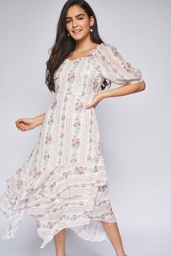 1 - White Floral Asymmetric Dress, image 1