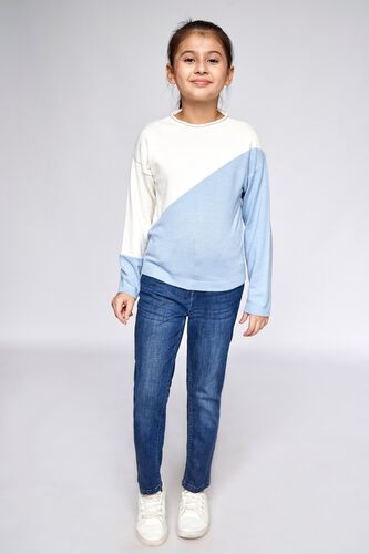 2 - White/Blue Colour blocked Straight Top, image 2