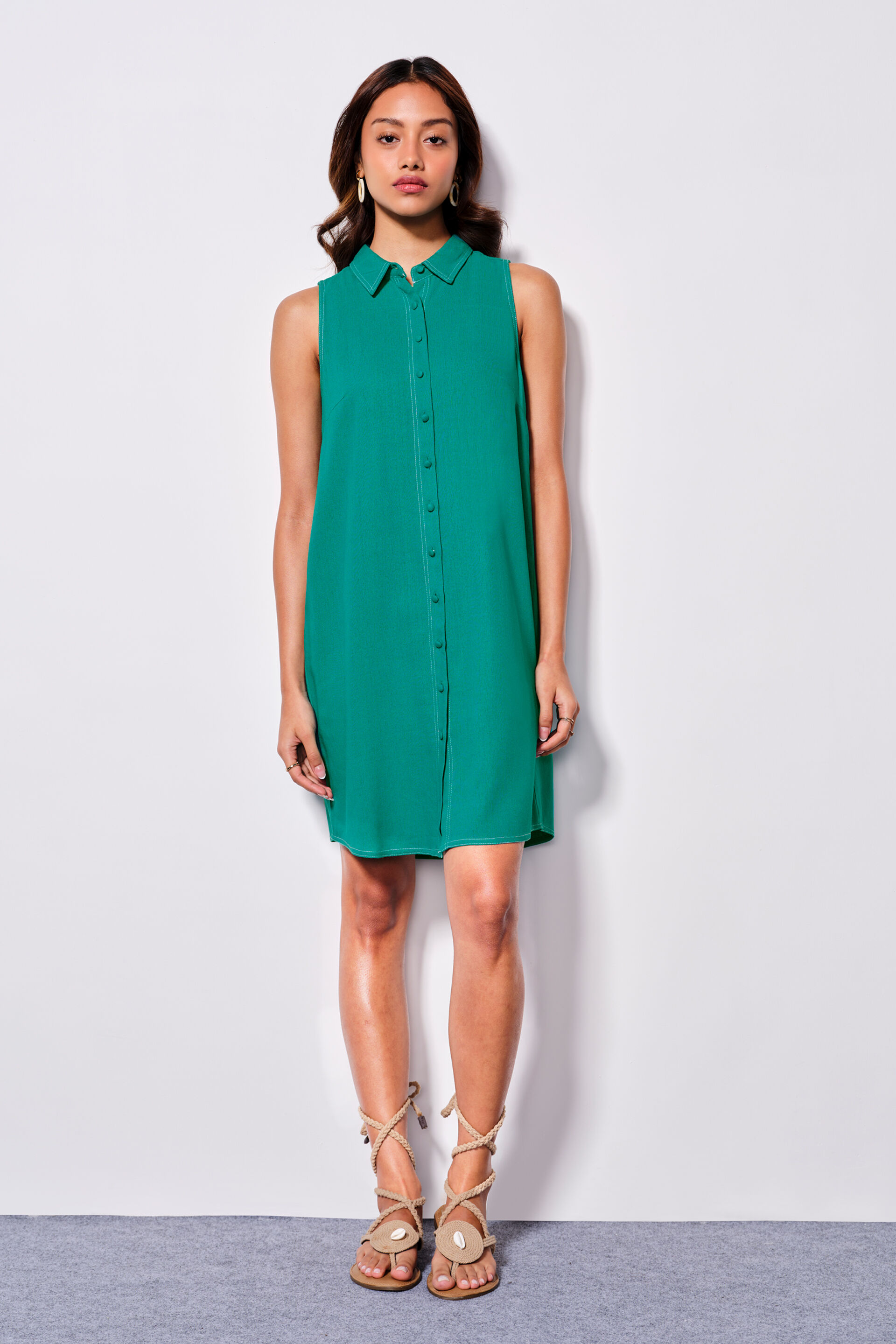 Aura Viscose Blend Shirt Dress, Turquoise, image 2