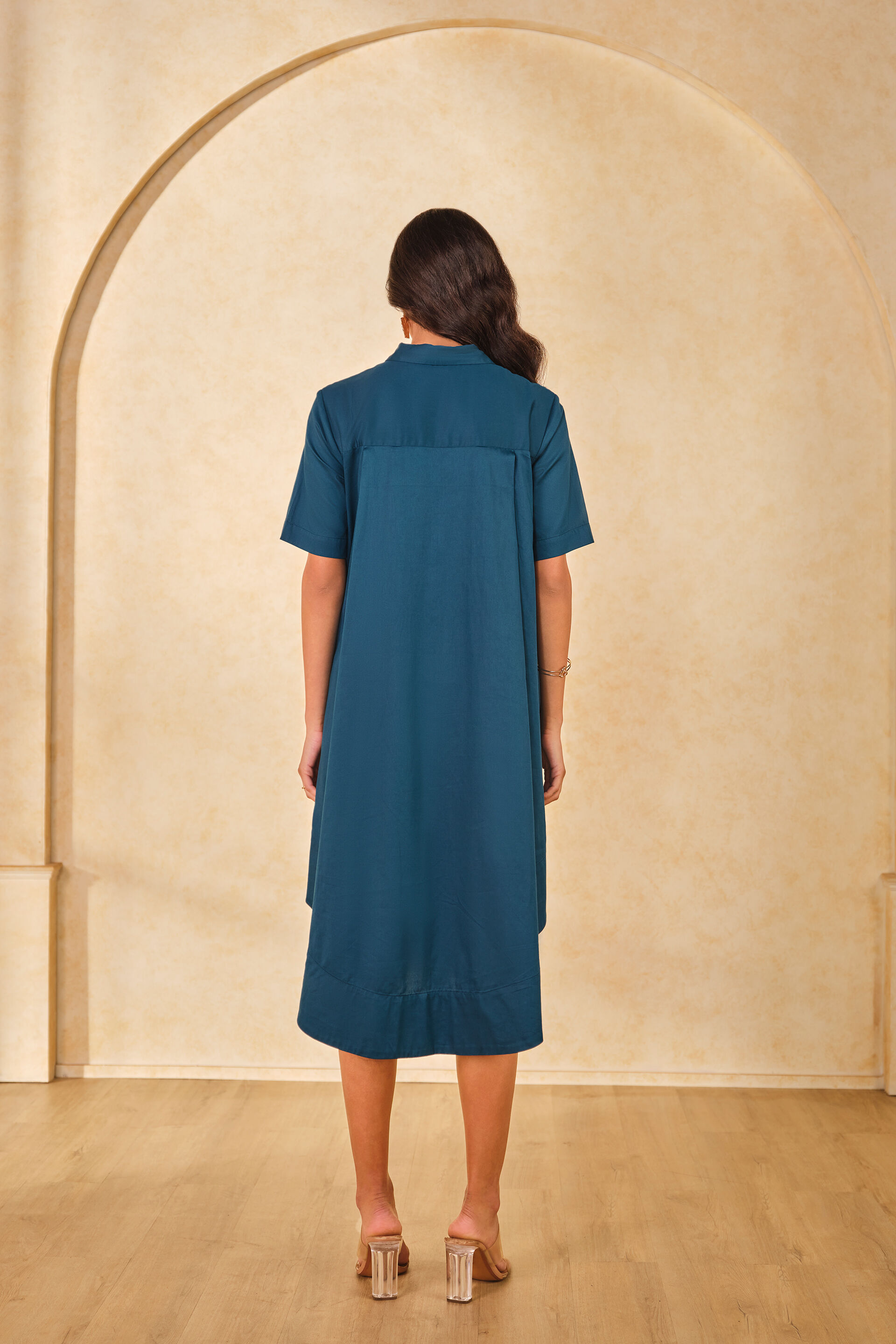 Peacock Plume Cotton Dress, Teal, image 5
