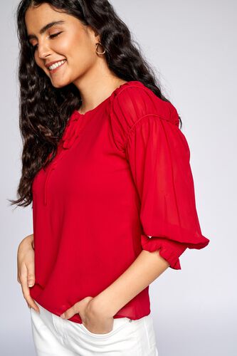 3 - Red Solid Blouson Top, image 3