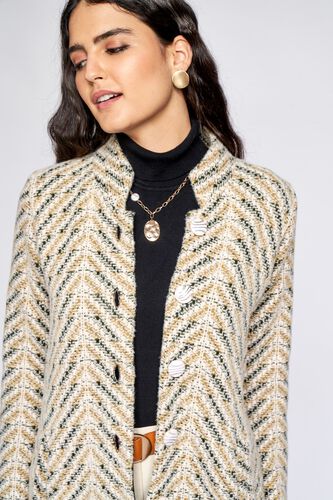 6 - Cream Self Design Straight Jacket, image 6
