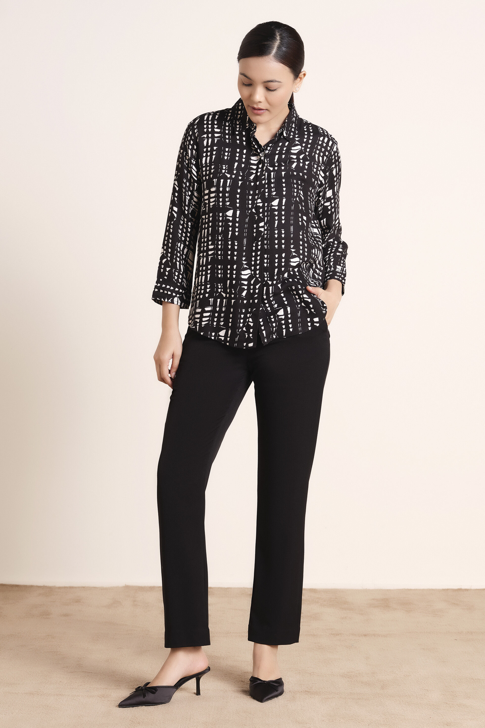 Printed Monochrome Shirt, Black, image 4