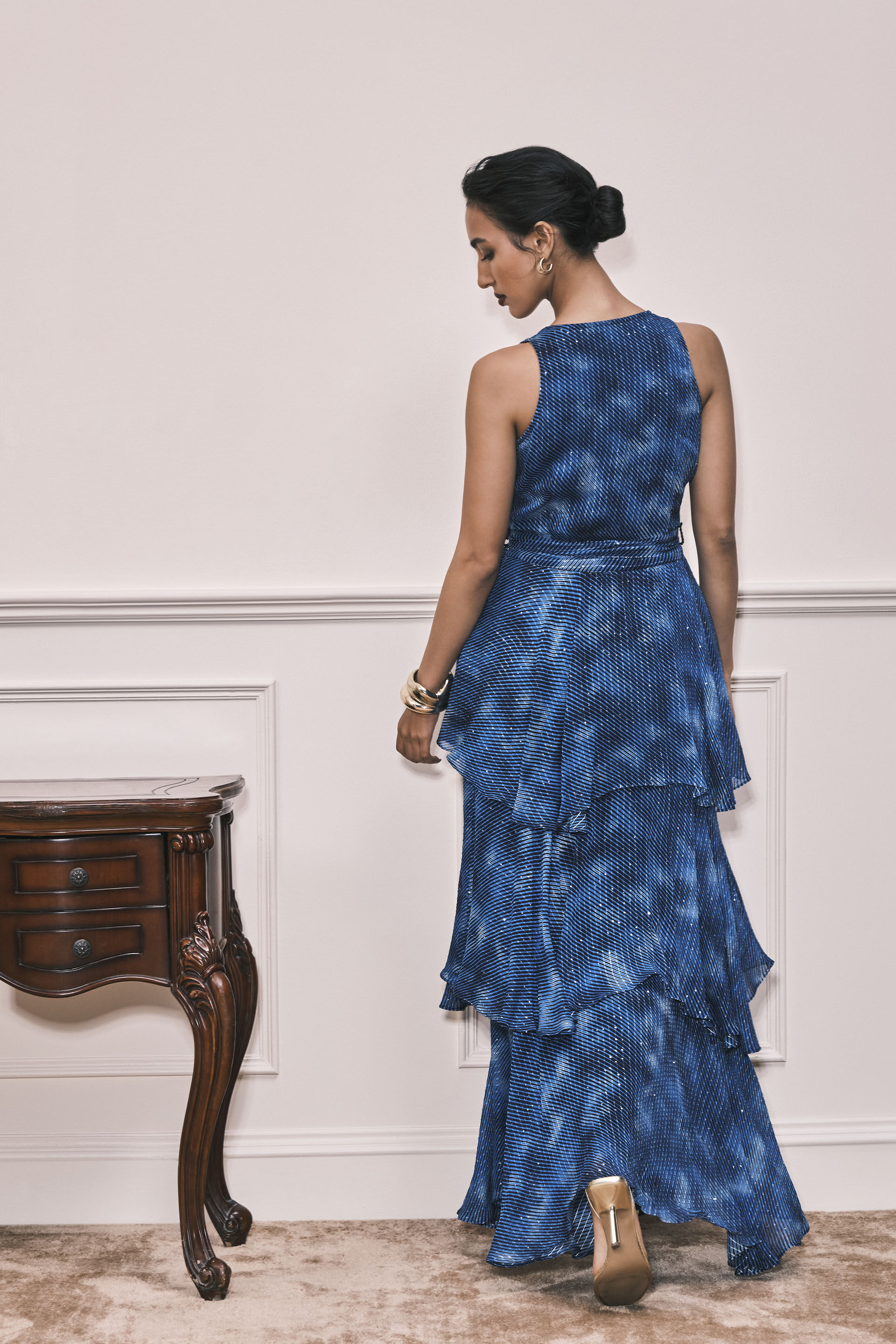 Belize Falls Wrap Georgette Dress, Blue, image 4