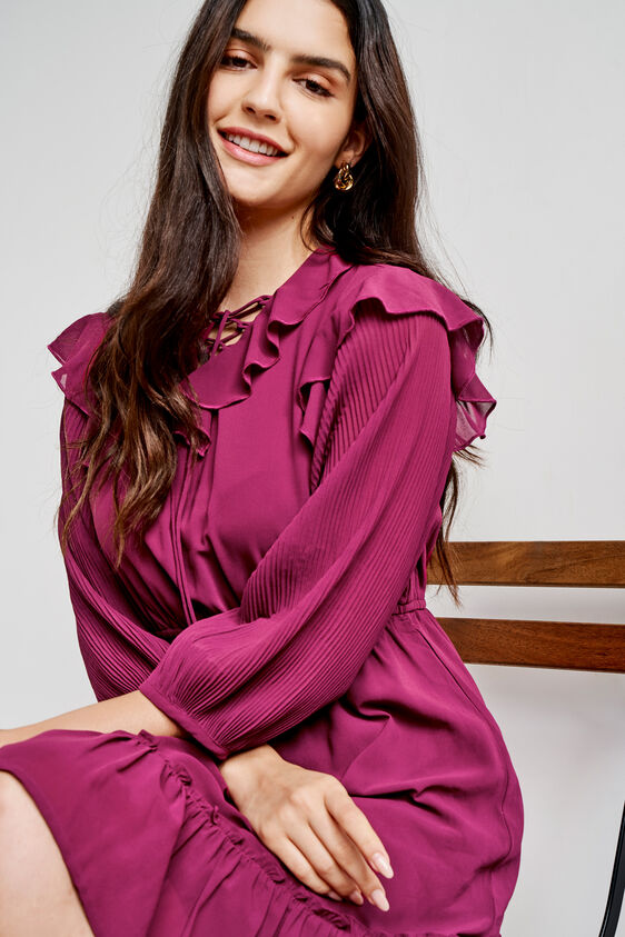 Wine Solid Flared Dress, Wine, image 1