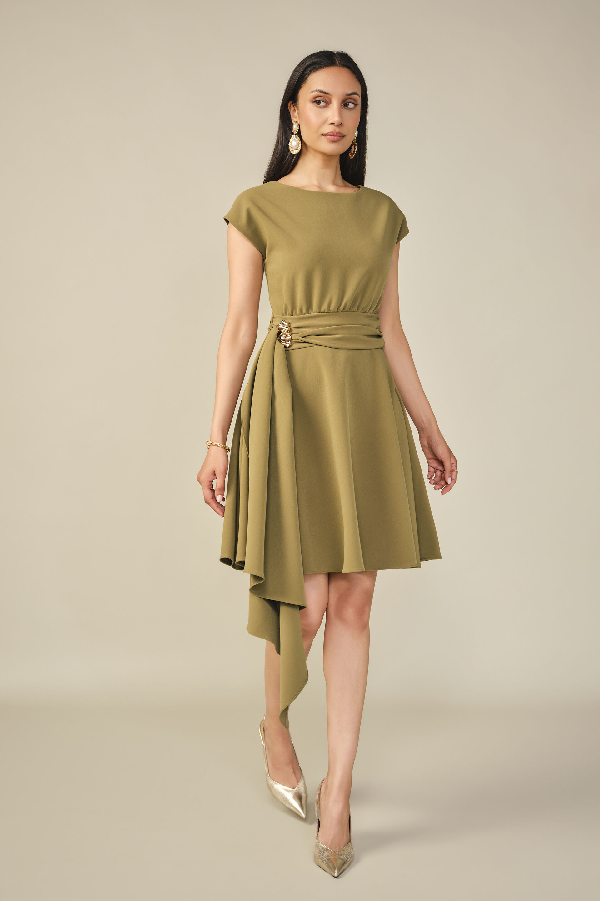 Fit & Flare Solid Dress in Chartreuse