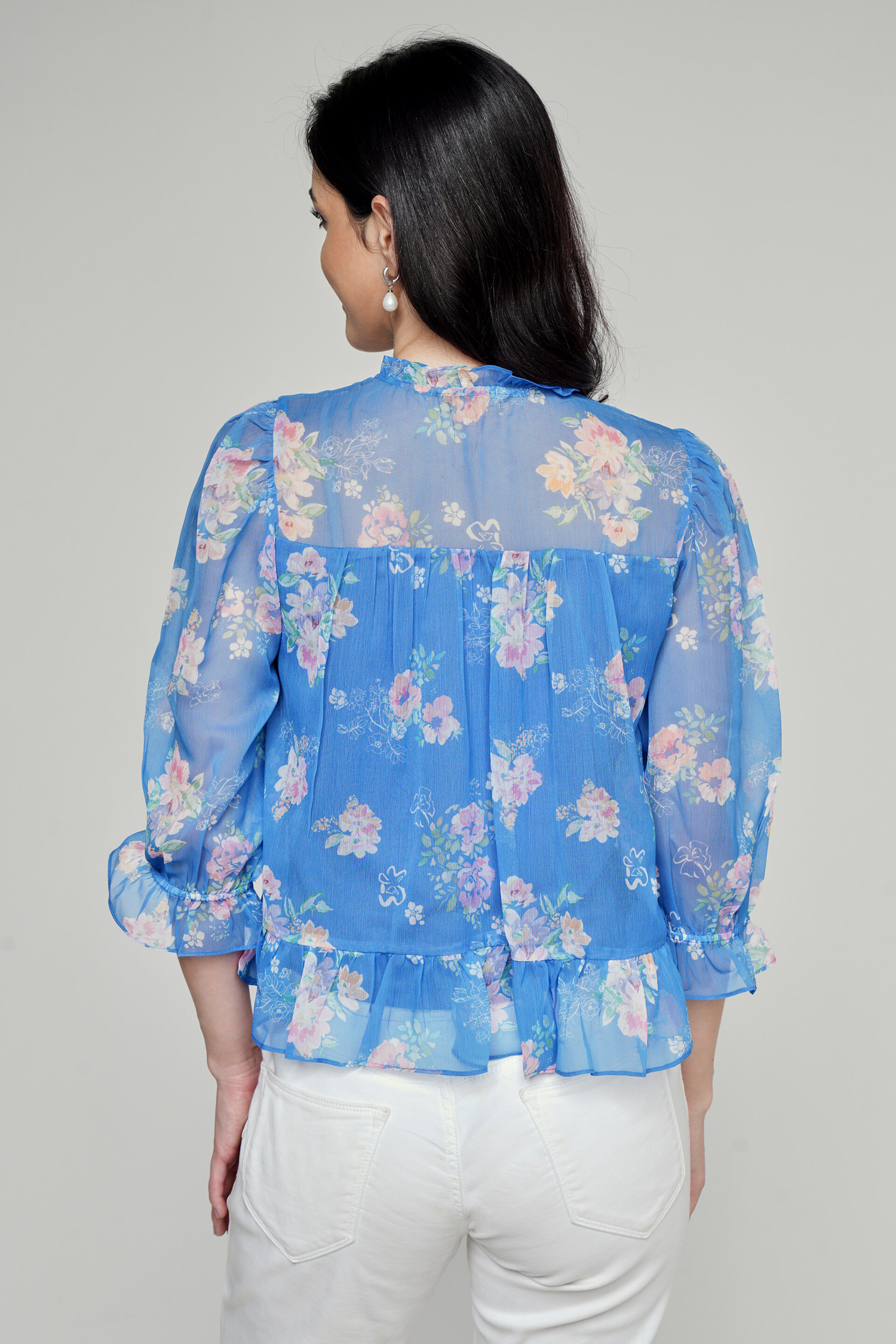 Blue Floral Flared Top, Blue, image 4