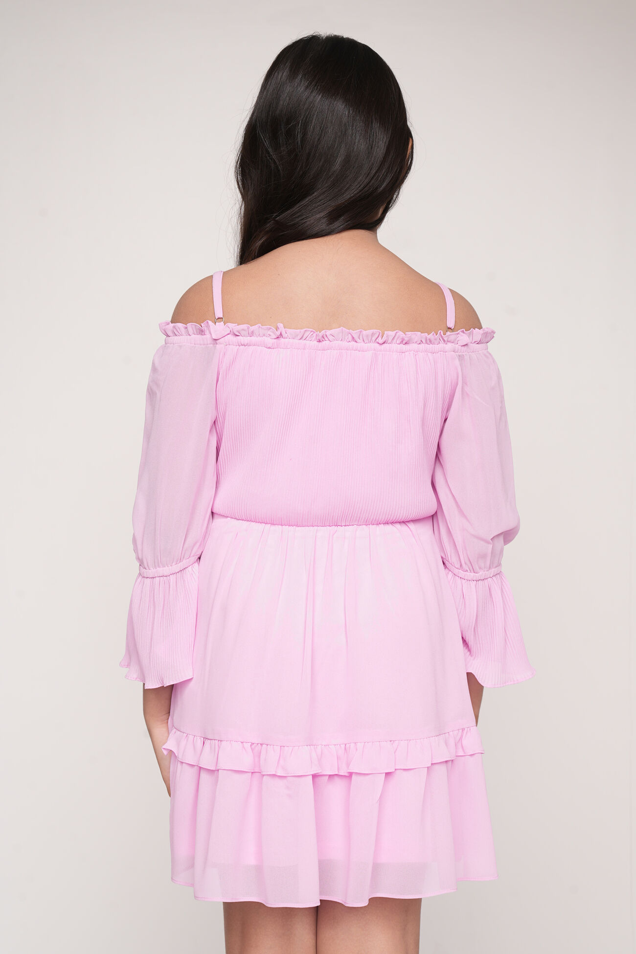 Lilac Solid Flounce Dress, Lilac, image 4