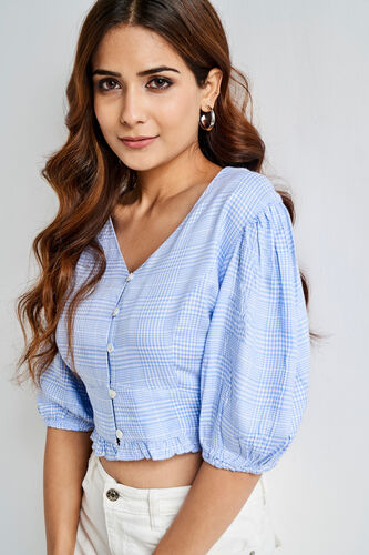Blue And White Short Length Straight Cropped Top, Blue, image 5