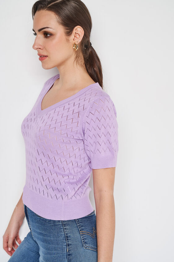 Self Design V-Neck Top, Lilac, image 4