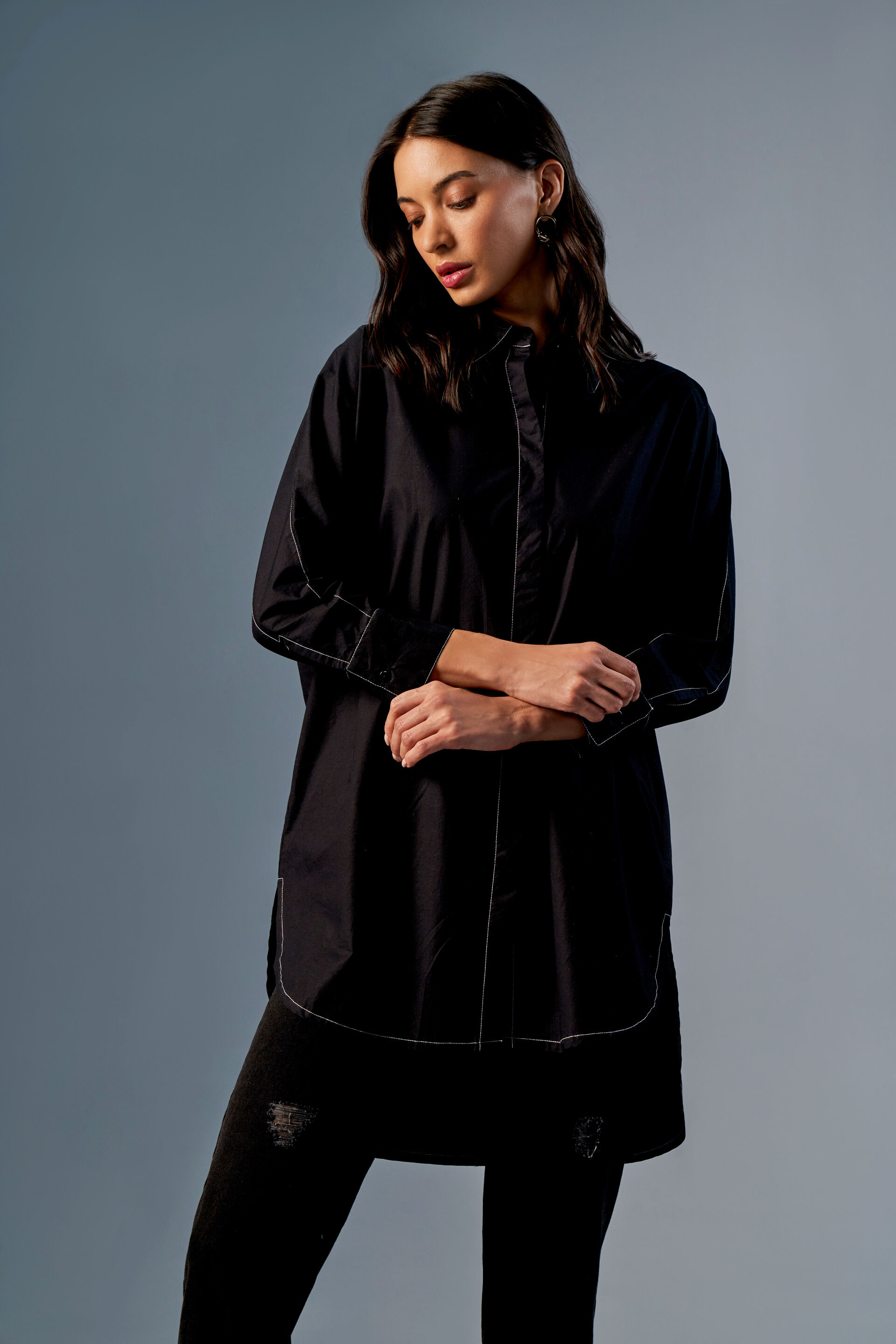 Midnight Lune Longline Shirt, Black, image 1