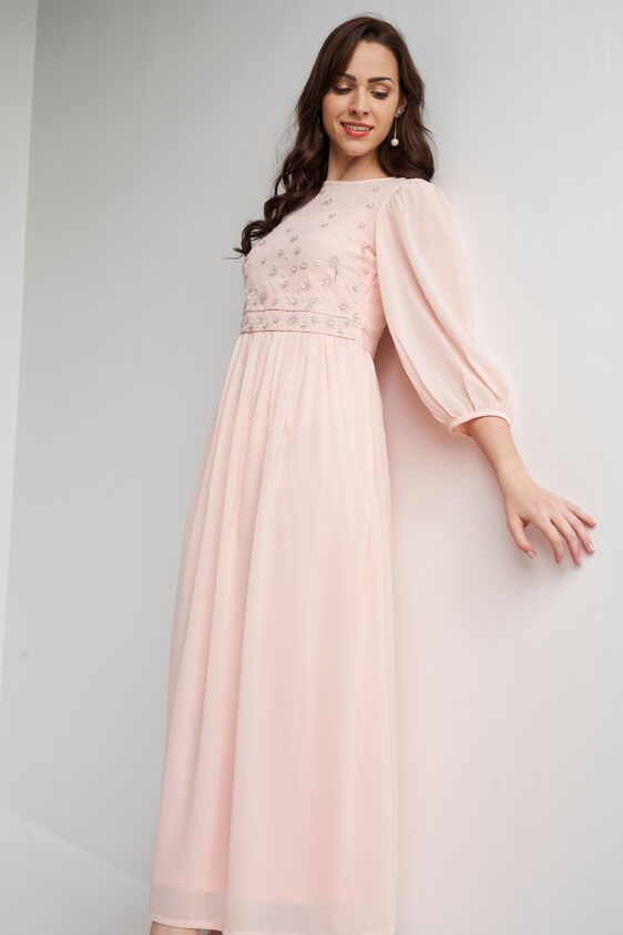 Light Pink Solid Flared Gown, Light Pink, image 1