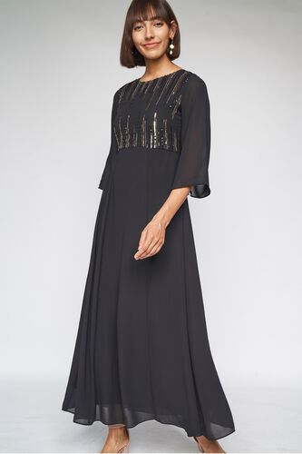 3 - Black Solid Fit and Flare Gown, image 3