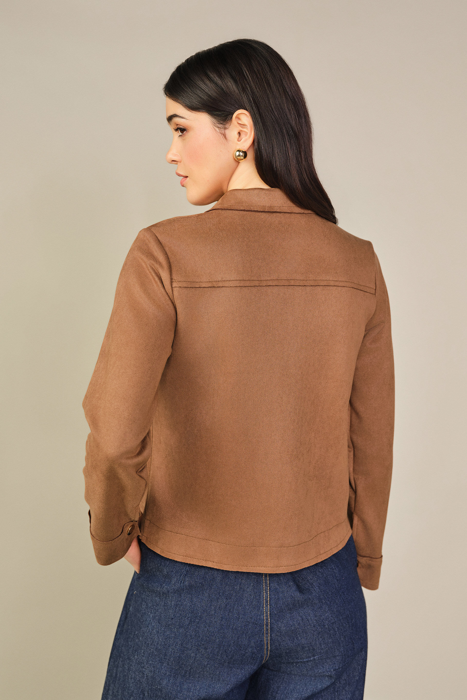 Solid Suede Jacket in Brown, Brown, image 6