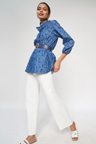 3 - Blue Floral Printed Fit And Flare Top, image 3