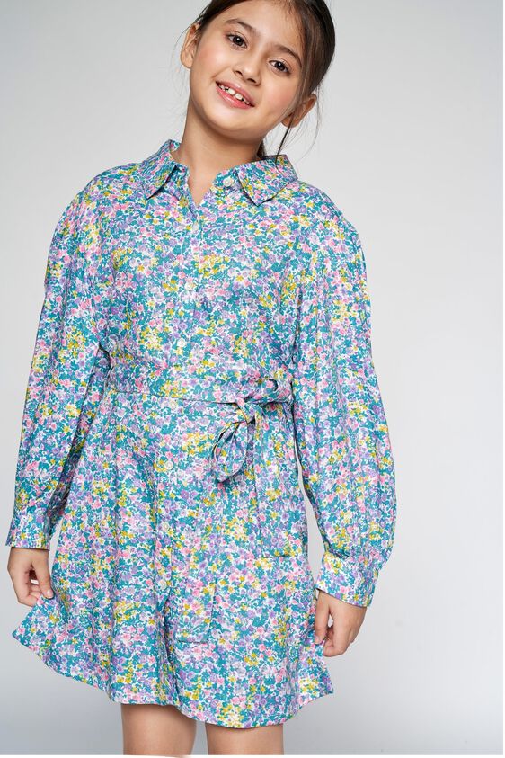 1 - Multi Color Floral Shirt Style Dress, image 1