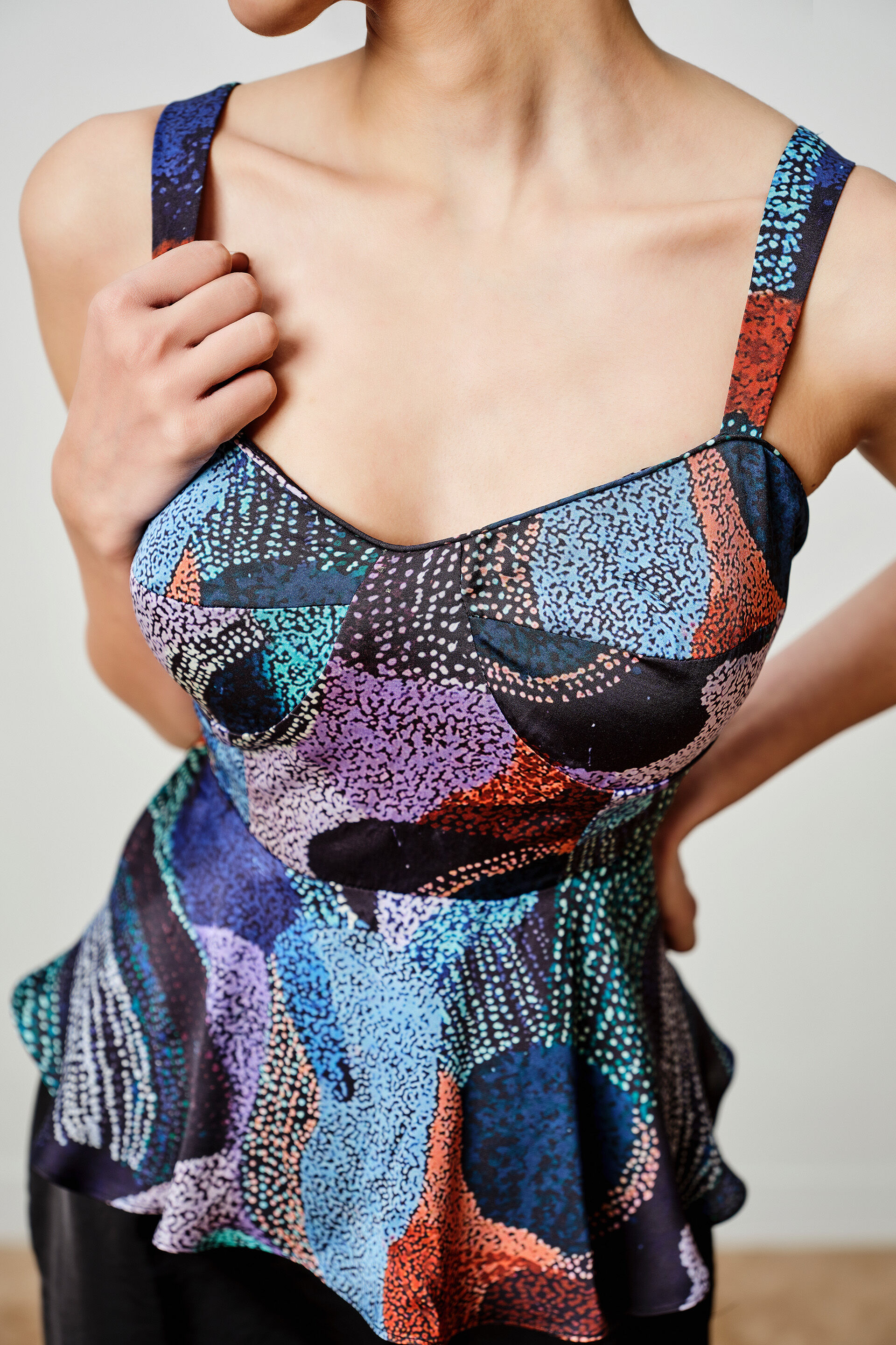 Blue Carnival Peplum Modal Top, Navy Blue, image 4