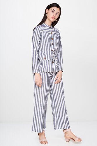 5 - Grey - White Stripes Tie-Ups Mandarin Collar Jacket, image 5