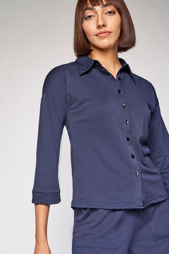 5 - Navy Solid Shirt Style Top, image 5