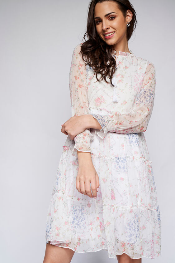 White Floral Fit & Flare Dress, White, image 5