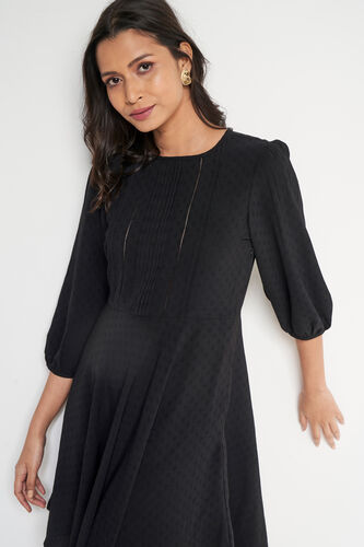Black Solid Flared Dress, Black, image 2