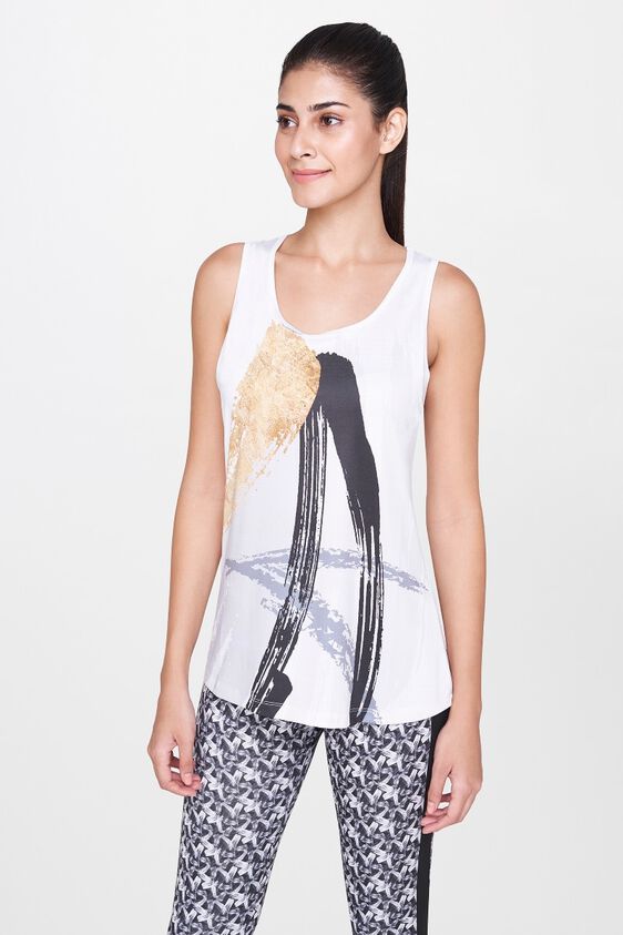 1 - White Abstract Round Neck A-Line Sleeveless Tank, image 1