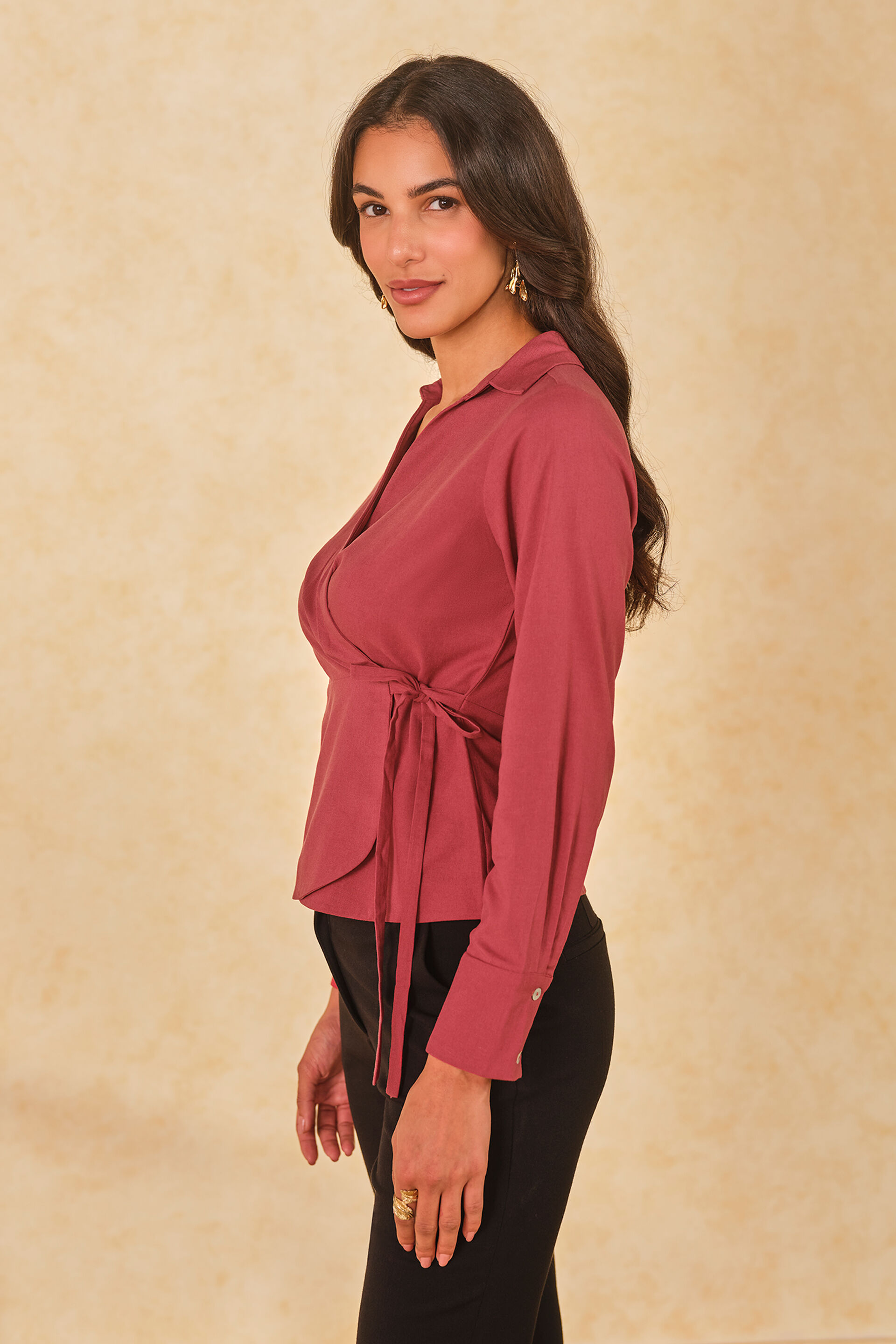 Autumn Embrace Viscose Blend Wrap Top, Rust, image 6