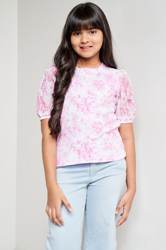 Pink Floral Straight Top, Pink, image 1