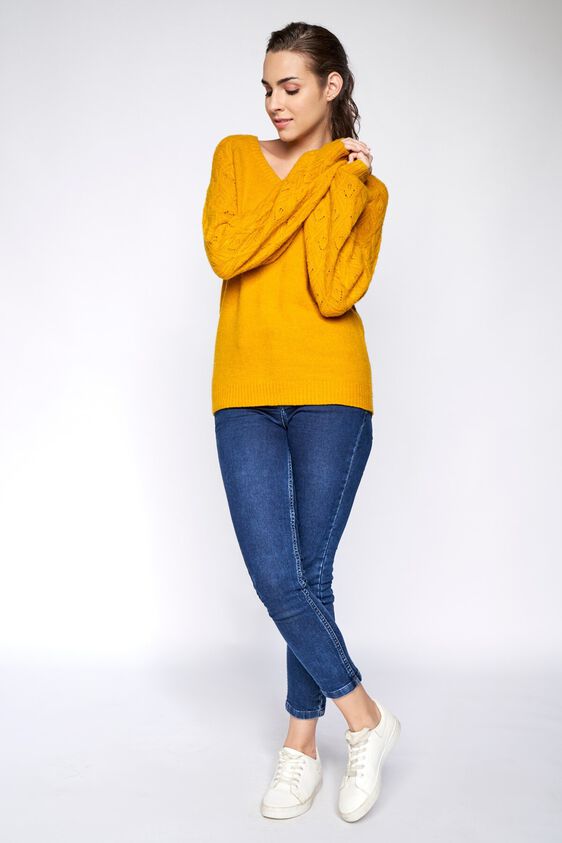 3 - Yellow Self Design Straight Top, image 3