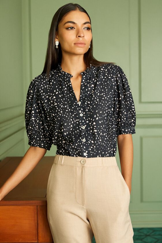 1 - Black Polka Dots Printed A-Line Top, image 1