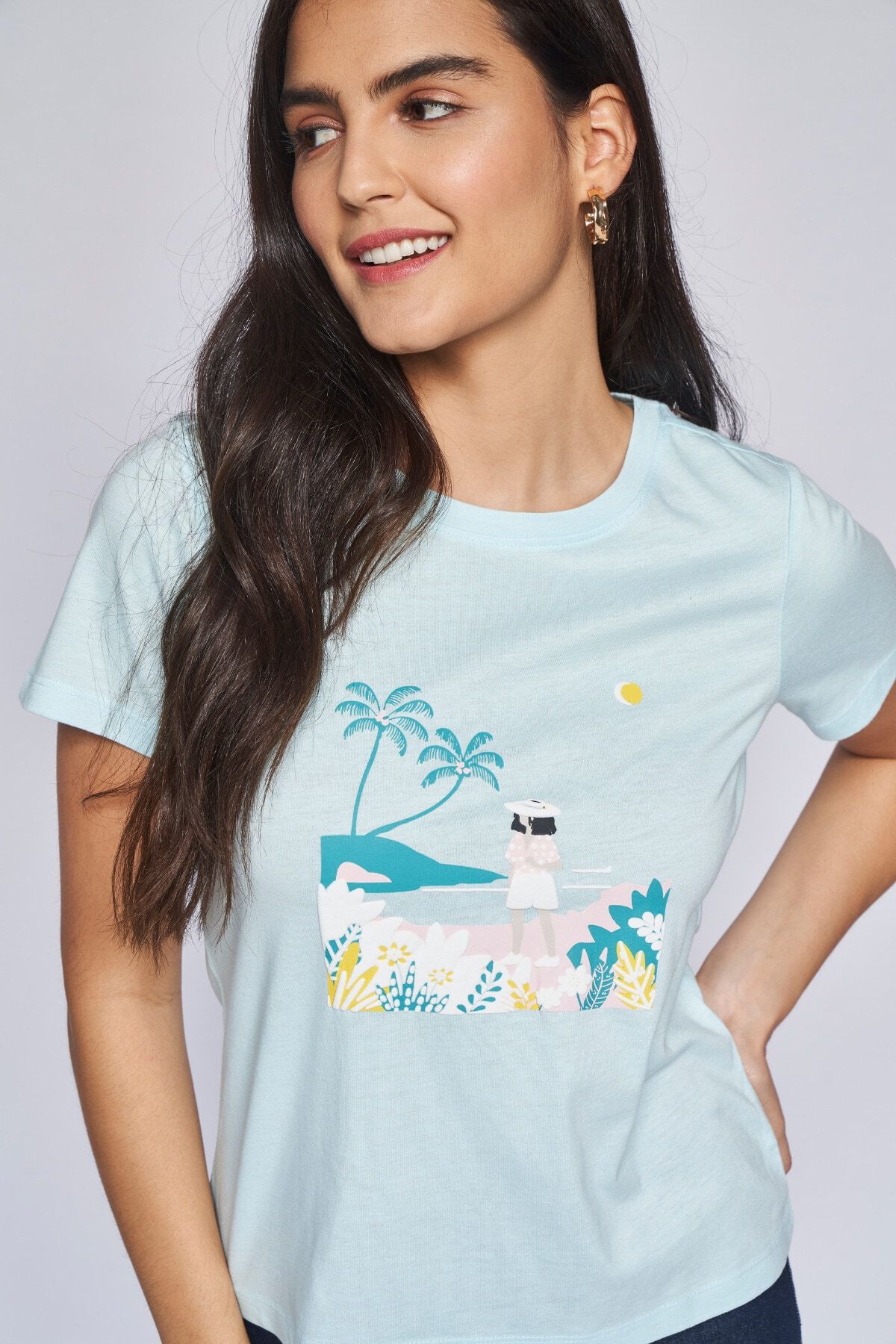 1 - Powder Blue Graphic Straight Top, image 1