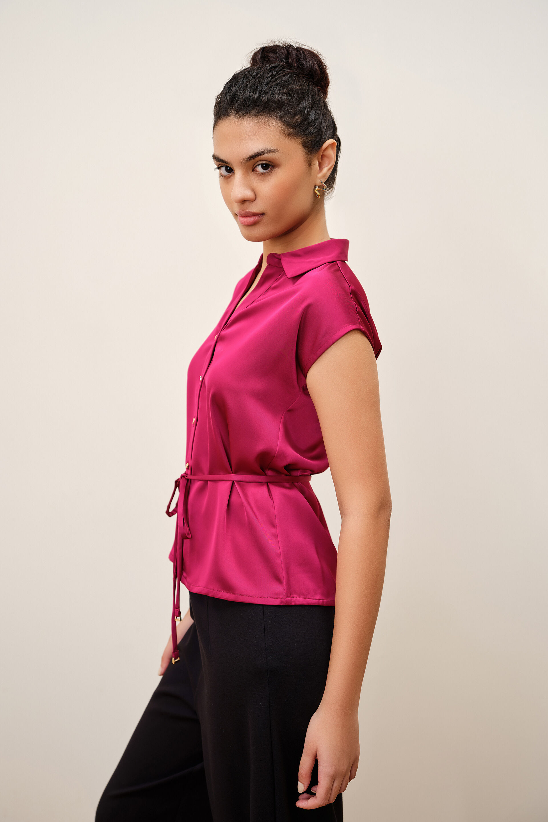 Wine Olive Satin Shirt, Wine, image 3