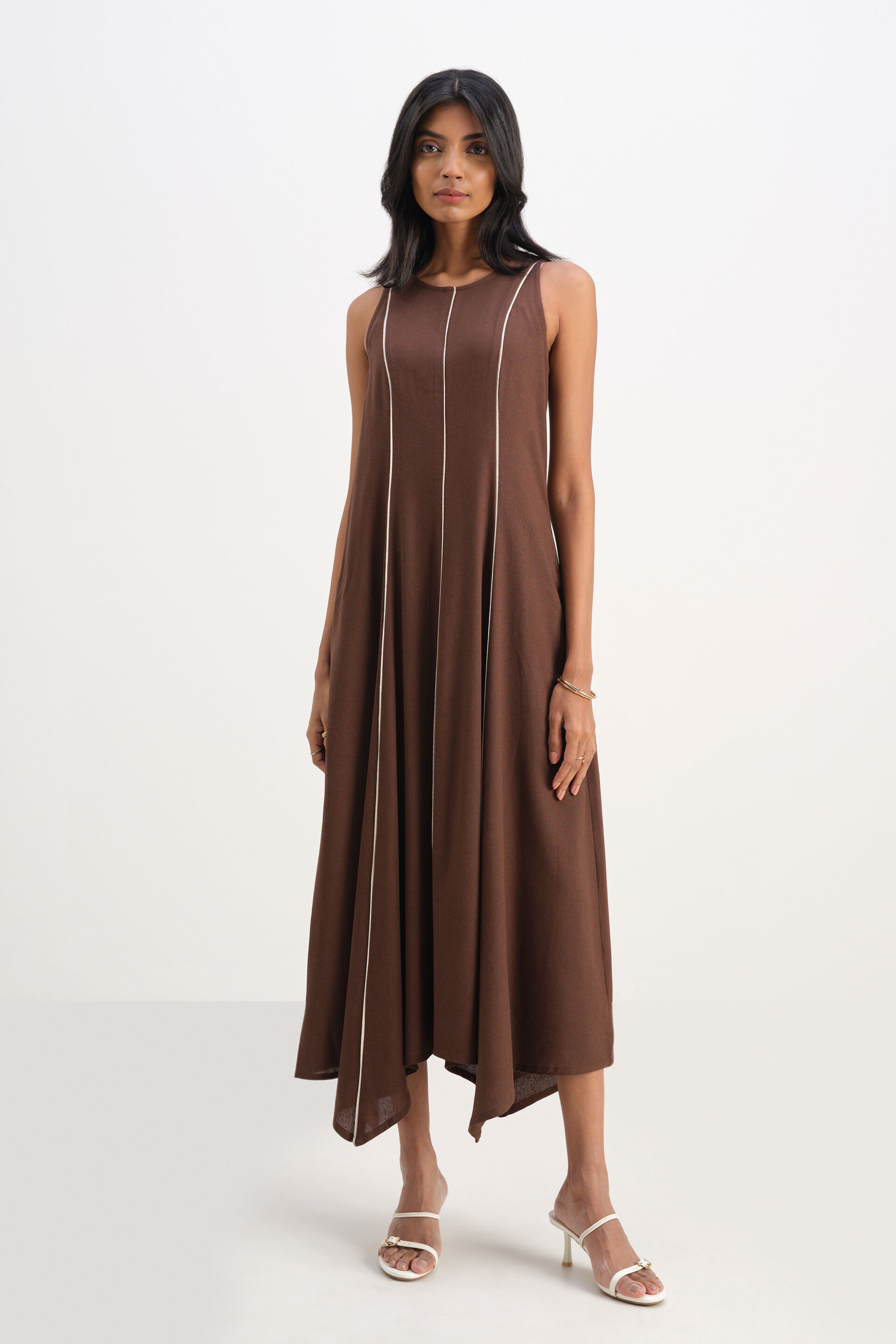 Coffee Asymmetry Dress, Brown, image 1