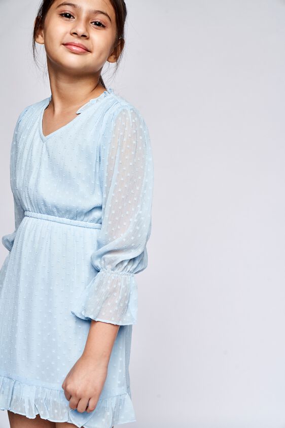 1 - Blue Self Design Flounce Dress, image 1