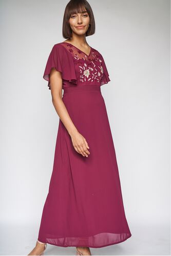 3 - Wine Solid Fit and Flare Gown, image 3