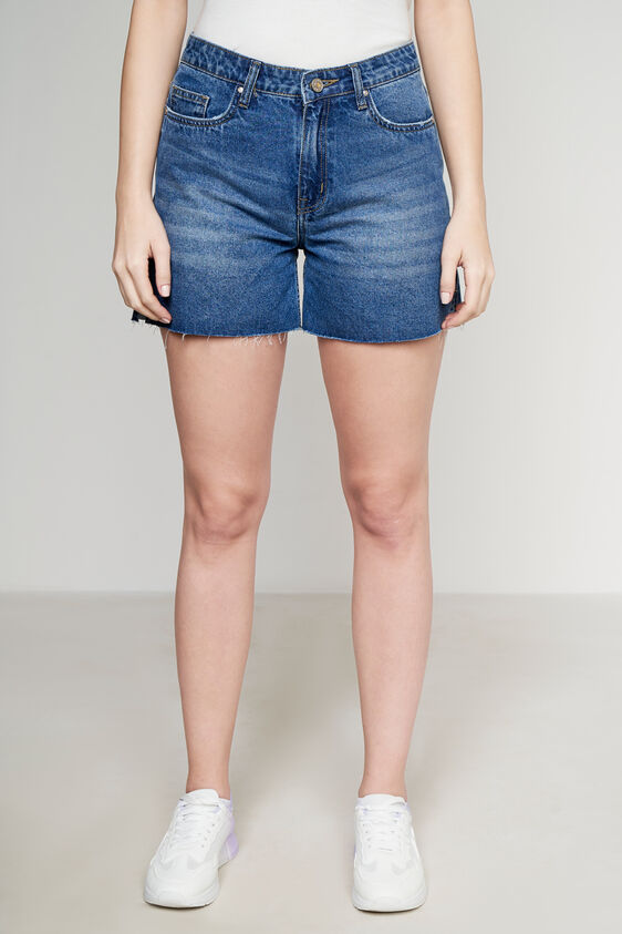 Medium Blue Solid Straight Shorts, Blue, image 1
