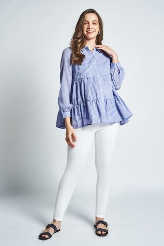 2 - Blue Stripes Shirt Style Maternity Top, image 2