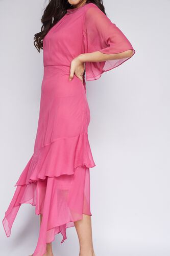 5 - Pink Solid Fit & Flare Dress, image 5
