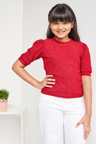 Solid Slip-On Straight Top, Red, image 1