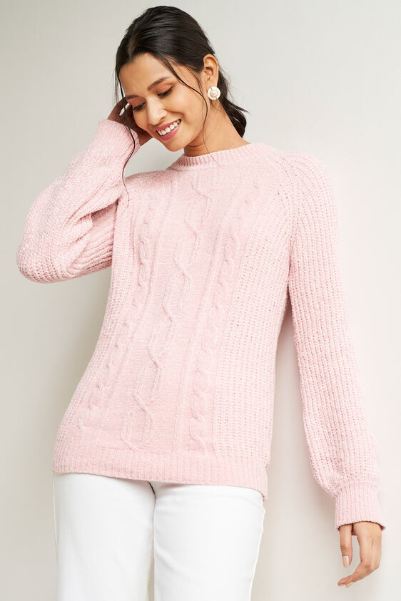 Pink Self Design Straight Top, Pink, image 3