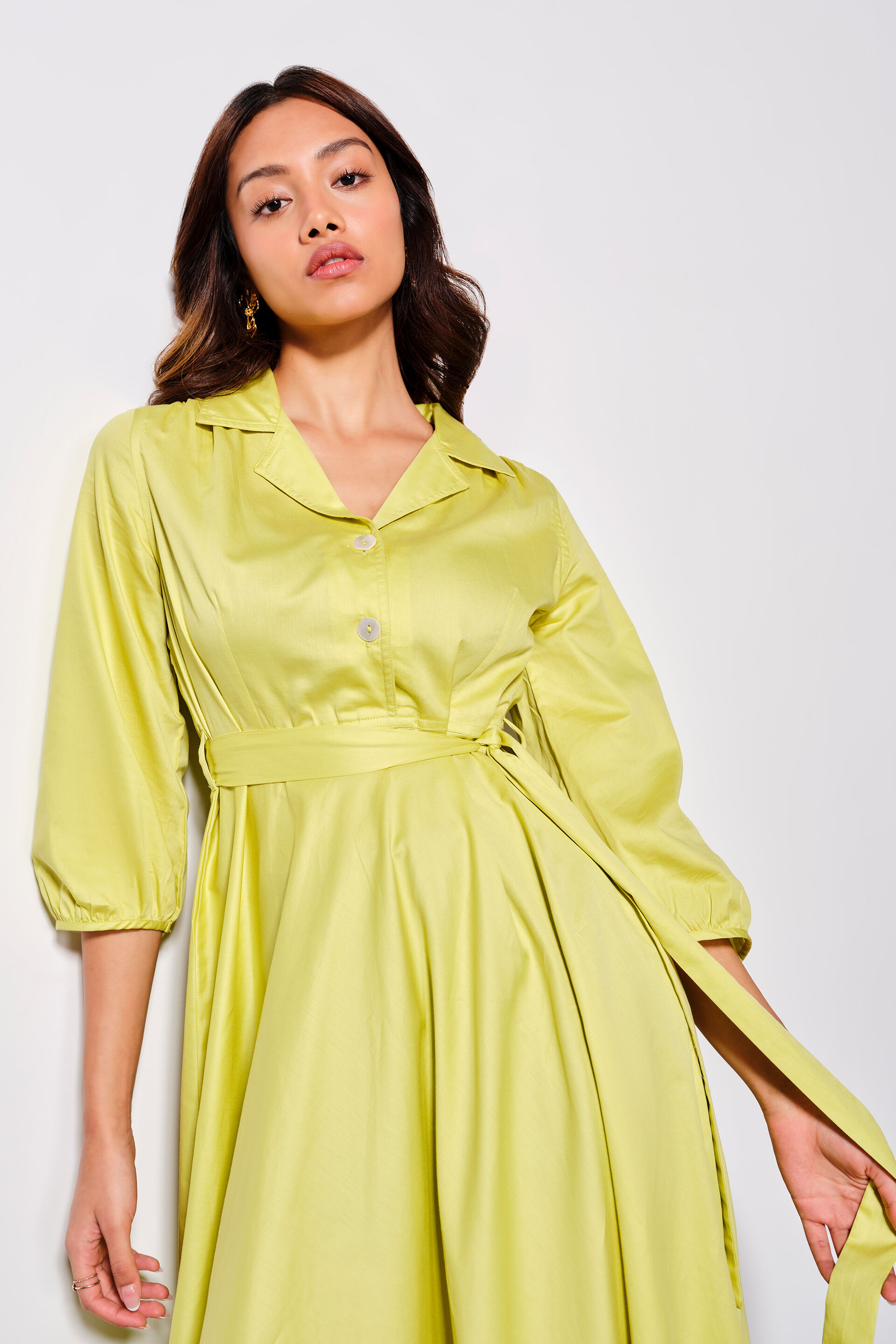 Zesty Citrus Cotton Dress, Lime, image 4