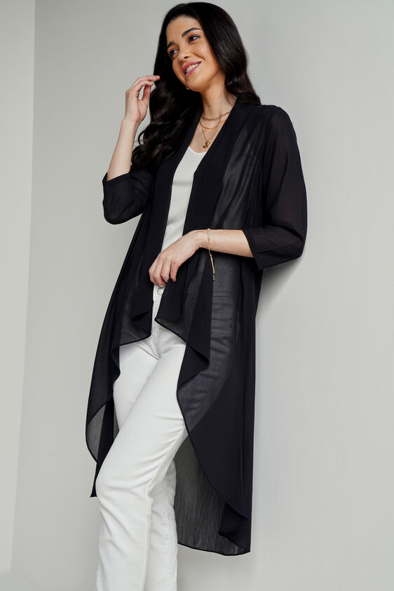 Black Solid High-Low Shrug, Black, image 2