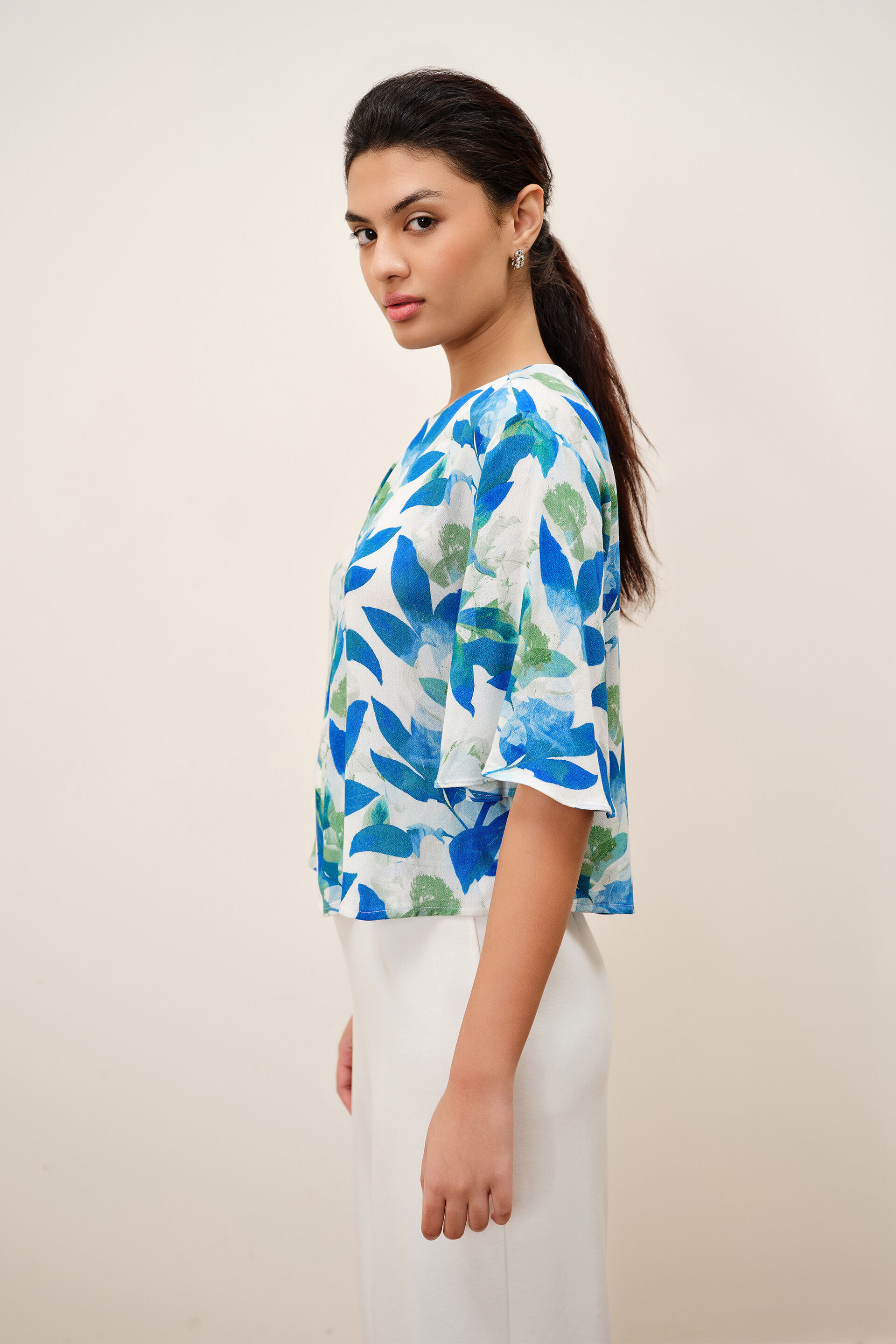 Maris Floral Print Top, Blue, image 4