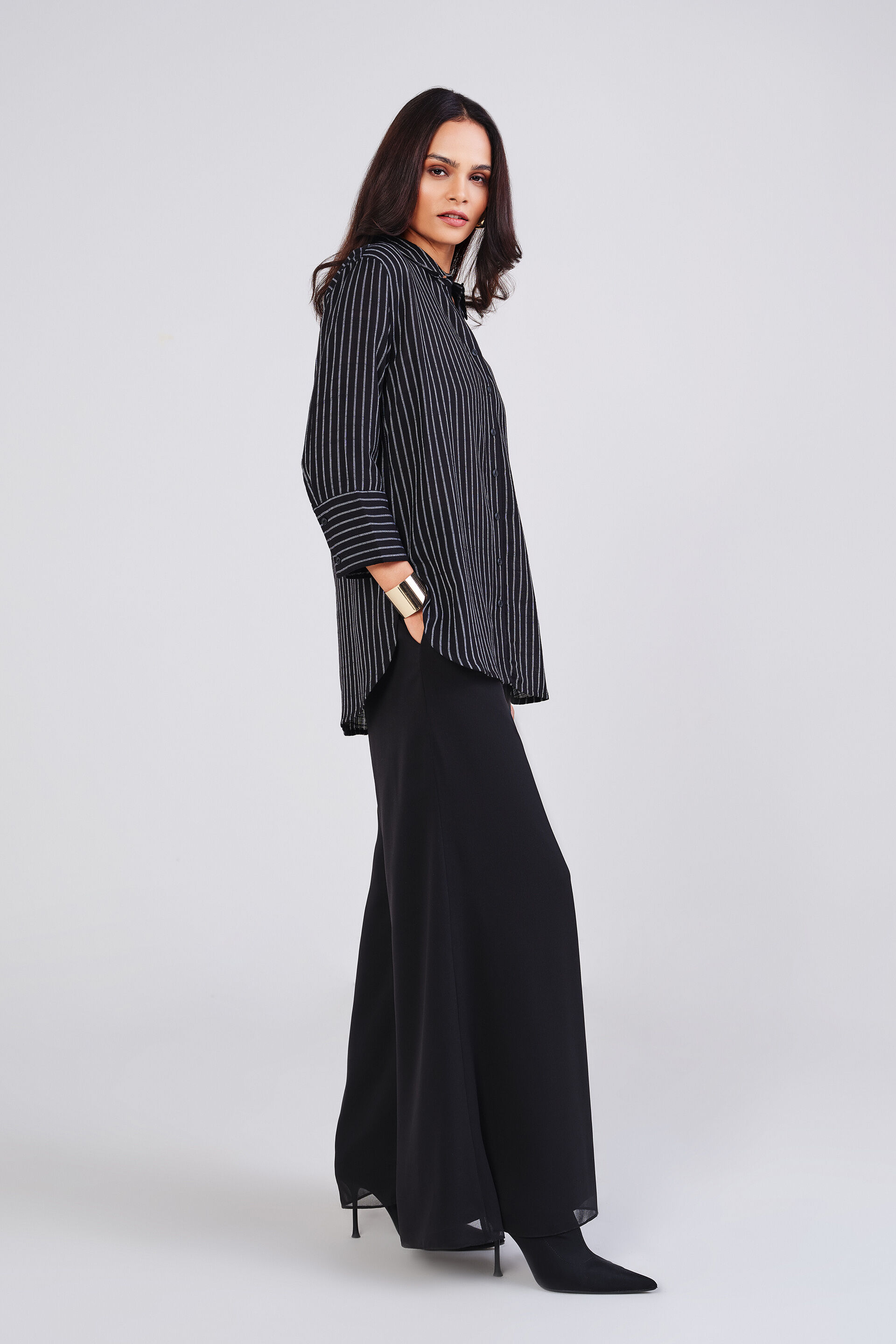 Elyse Black Striped Shirt, Black, image 3